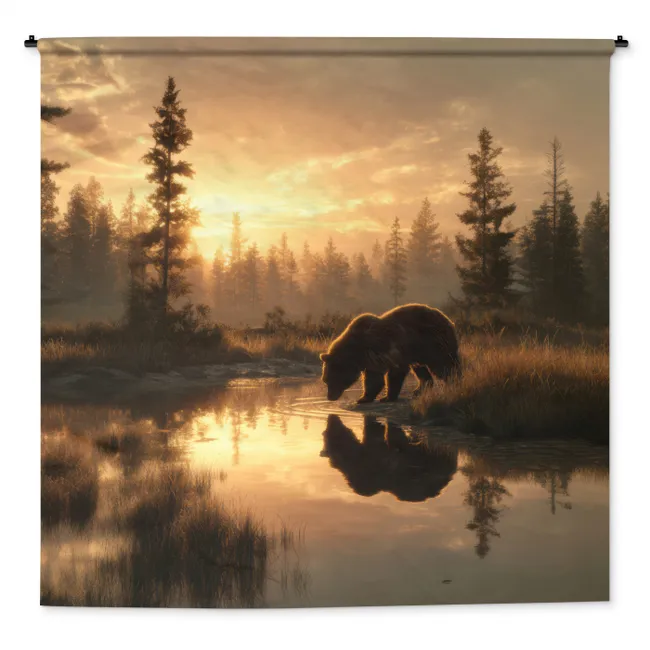Wandkleed - Beer - water - Bos - Ochtendlicht