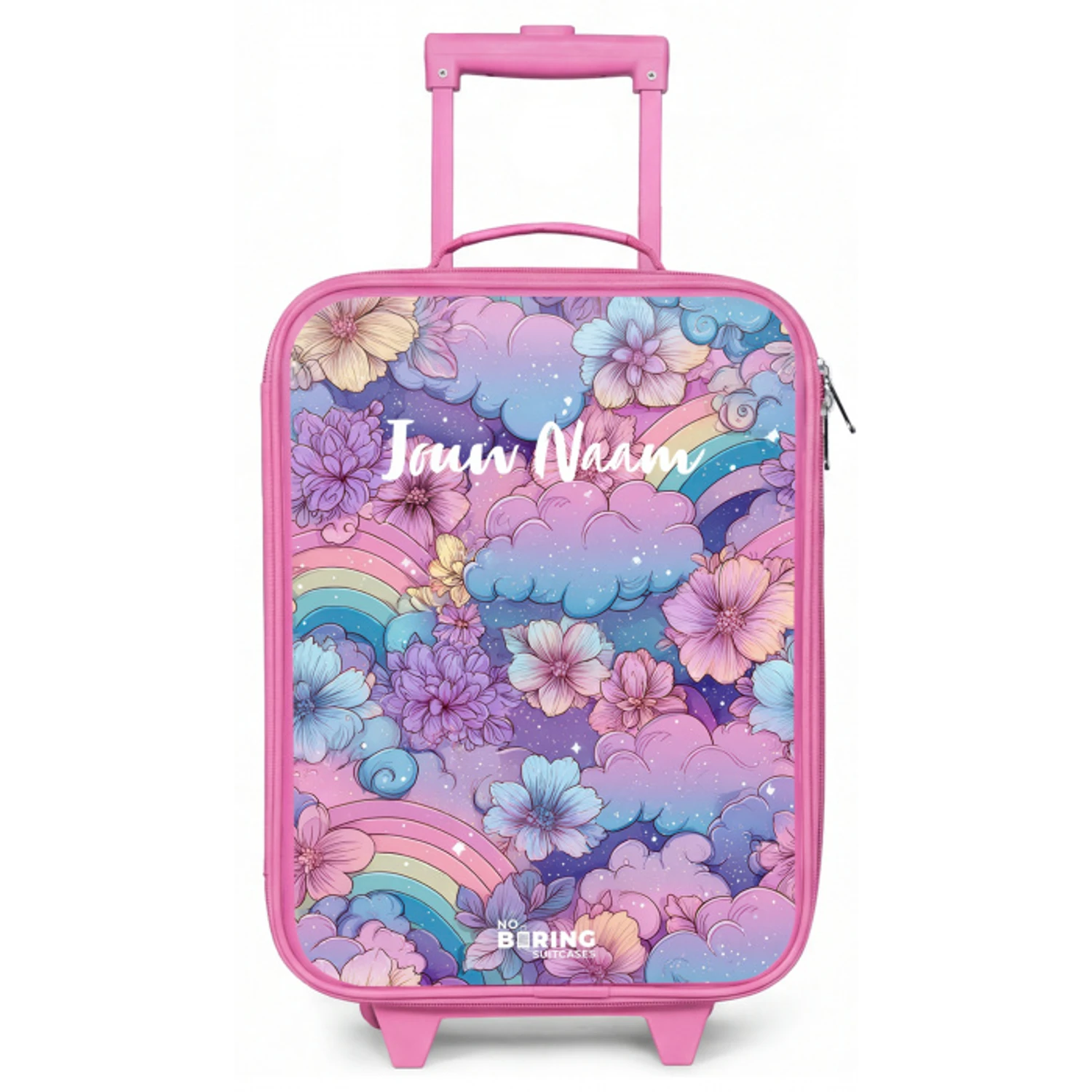 Illustratie van wolken, regenbogen en bloemen Kinderkoffer - Roze klein -zz3dotto