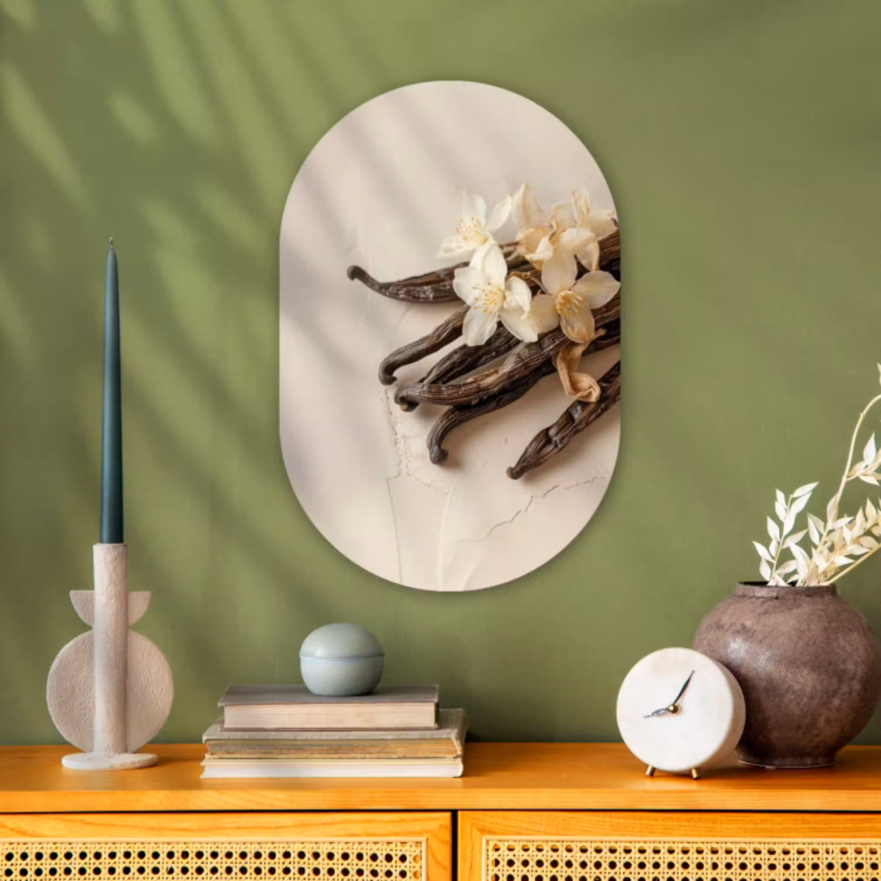 Vanille - Bloemen - Beige Wandcirkel Ovaal Forex klein -sfeer2