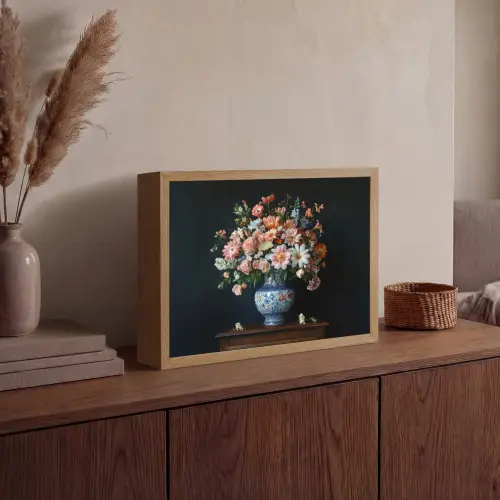 Hout - Vaas - Kleuren - Bloemen Light Box met batterij (Wandlamp) middel -sfeer2