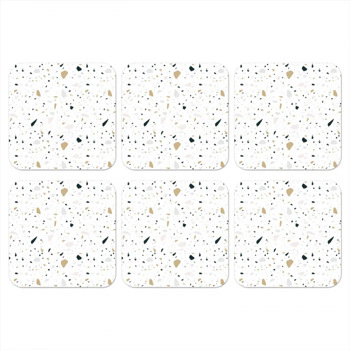 Terrazzo - Patroon - Wit - Neutraal onderzetter kurk middel 366 -3d