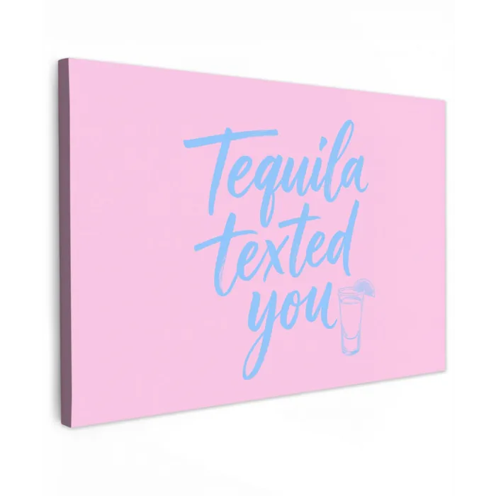 Tequila texted you - Roze - Blauw Tuinposter op houten frame 2 cm dik klein -3d
