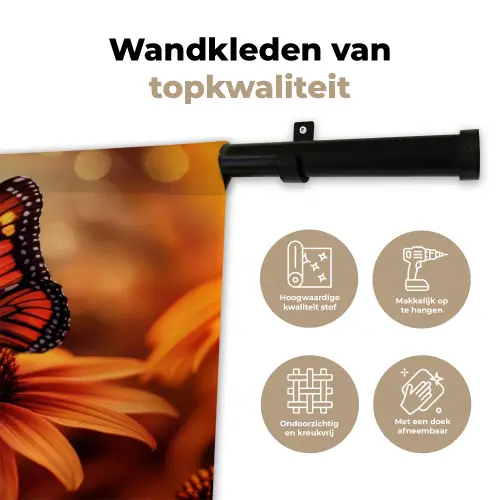 Vlinder - Bloemen - Oranje Wandkleed katoen klein -sfeer2