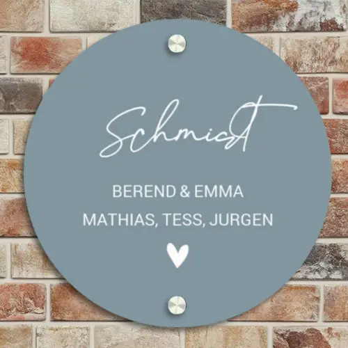 Effen blauwgrijs - Sierlijk Naambord Rond klein -sfeer2
