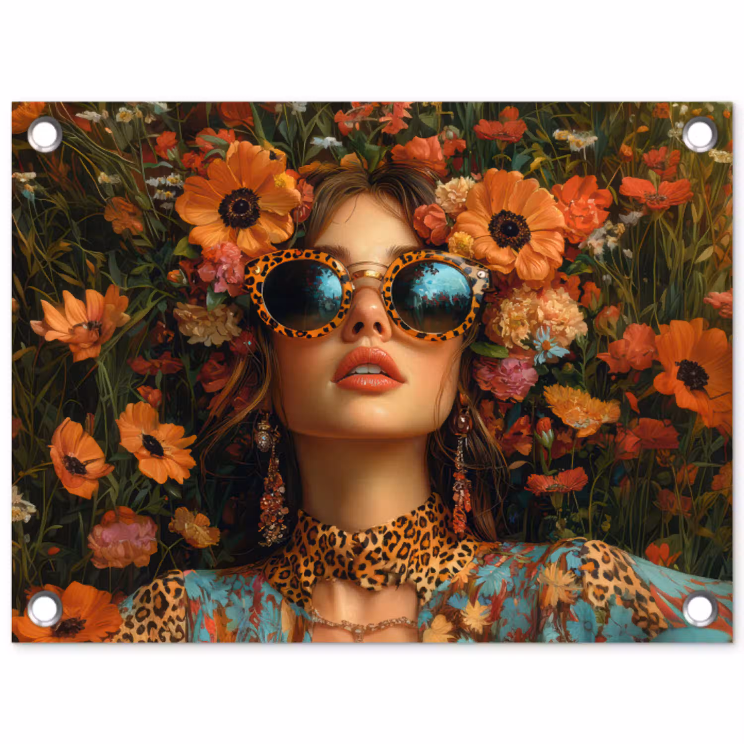 Vrouwen - Bloemen - Modern - Bril - Abstract tuinposter los doek klein -3d
