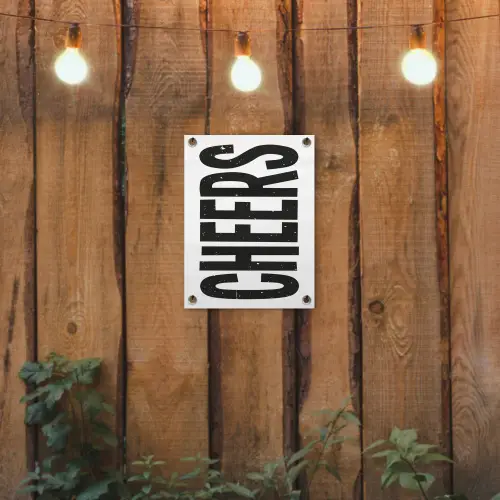 Retro - Cheers - Zwart - Decoratie tuinposter los doek klein -sfeer1