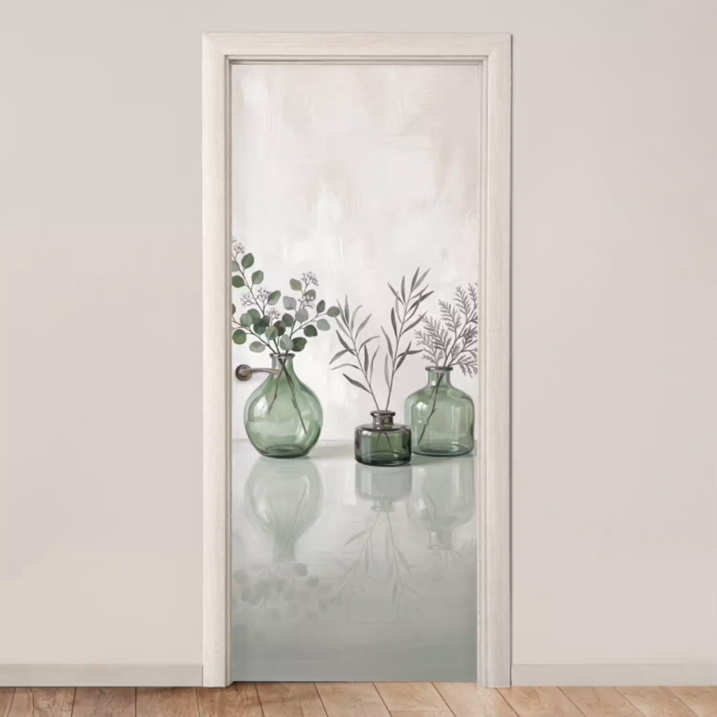 Vazen - Bladeren - Groen deurposter klein -3d_beige