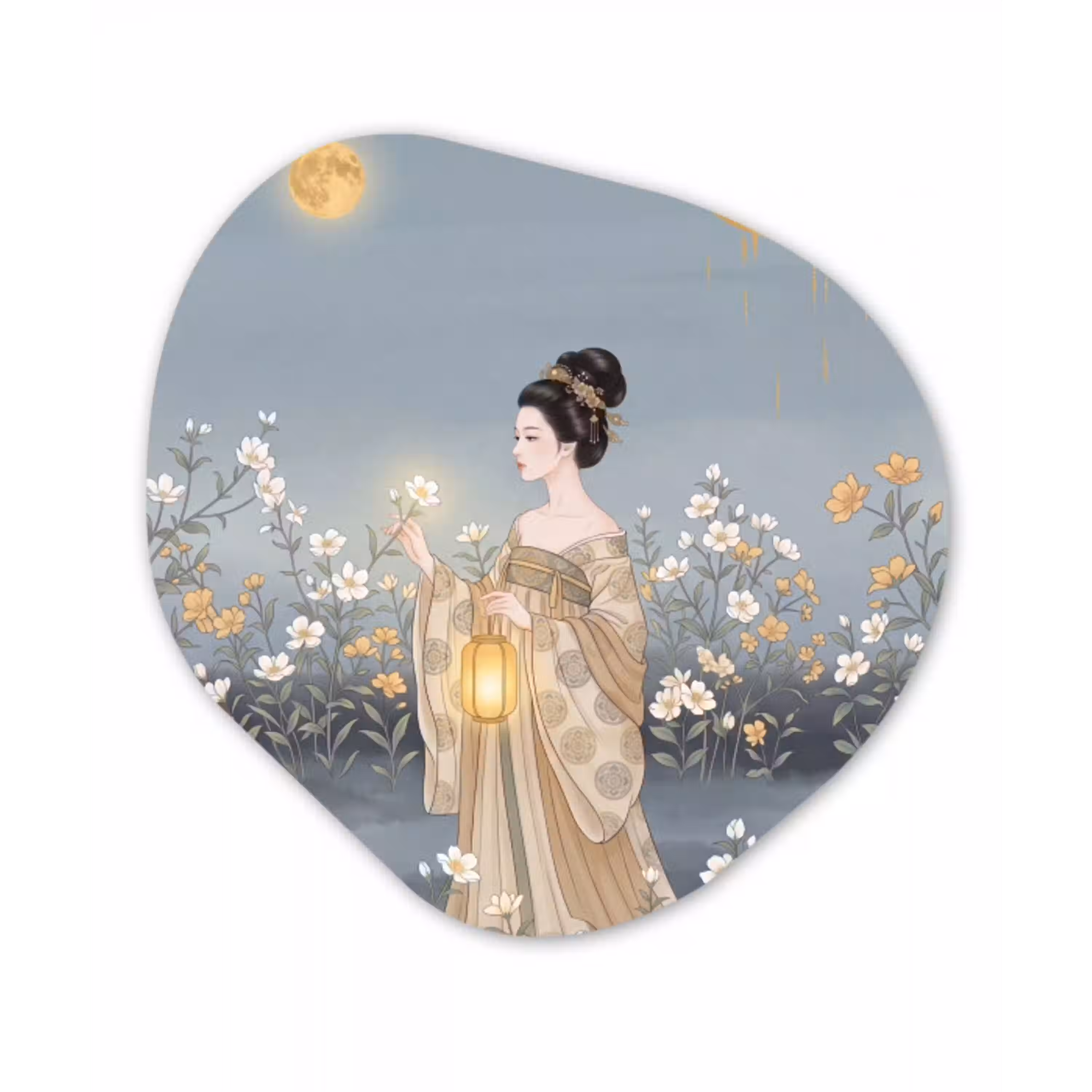 Aziatisch - Vrouw - Kimono Wandcirkel Organisch Aluminium middel -3d
