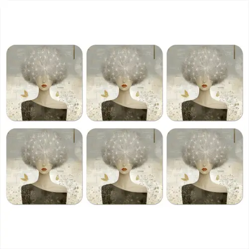 Pluis - Vrouw - Beige onderzetter kurk middel -3d