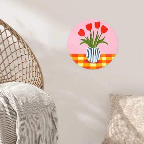 Tulpen - Roze - Vaas Wandcirkel behangsticker klein -sfeer4
