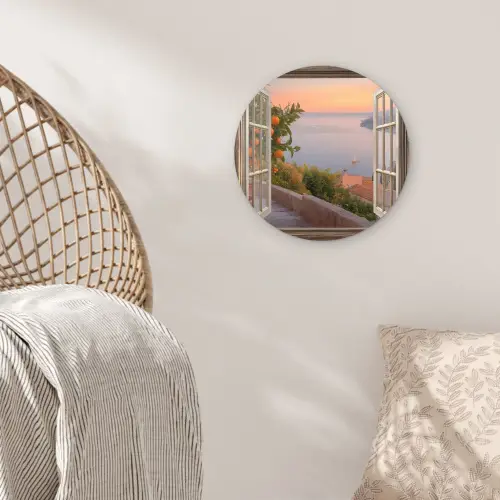 Doorkijk - Uitzicht - Meer - Landschap Wandcirkel plexiglas klein -sfeer5