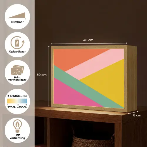 Driehoeken - Kleurrijk - Abstract Light Box met batterij (Wandlamp) middel -USP_websiteoverzichtNL