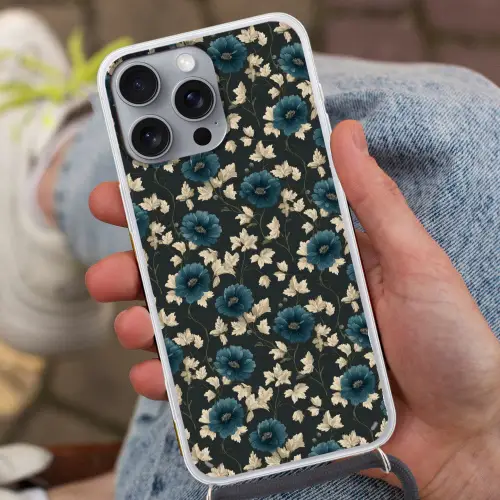 Botanisch - Bloemen - Blauw Hoesje iPhone 16 Pro Max met koord klein 804 -sfeer3