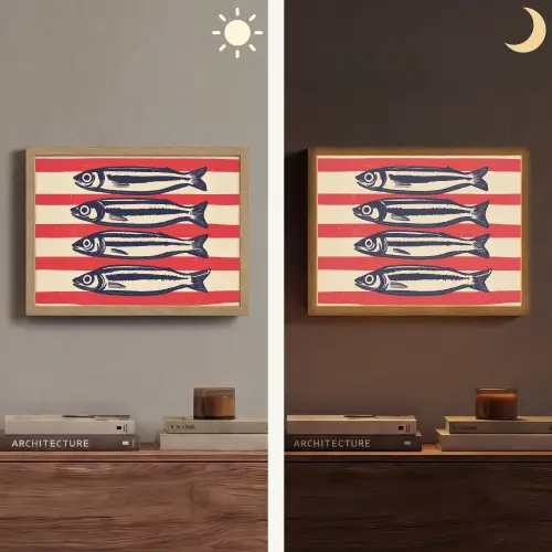 Sardines - Rood en beige strepen Light Box met batterij (Wandlamp) middel -sfeer3