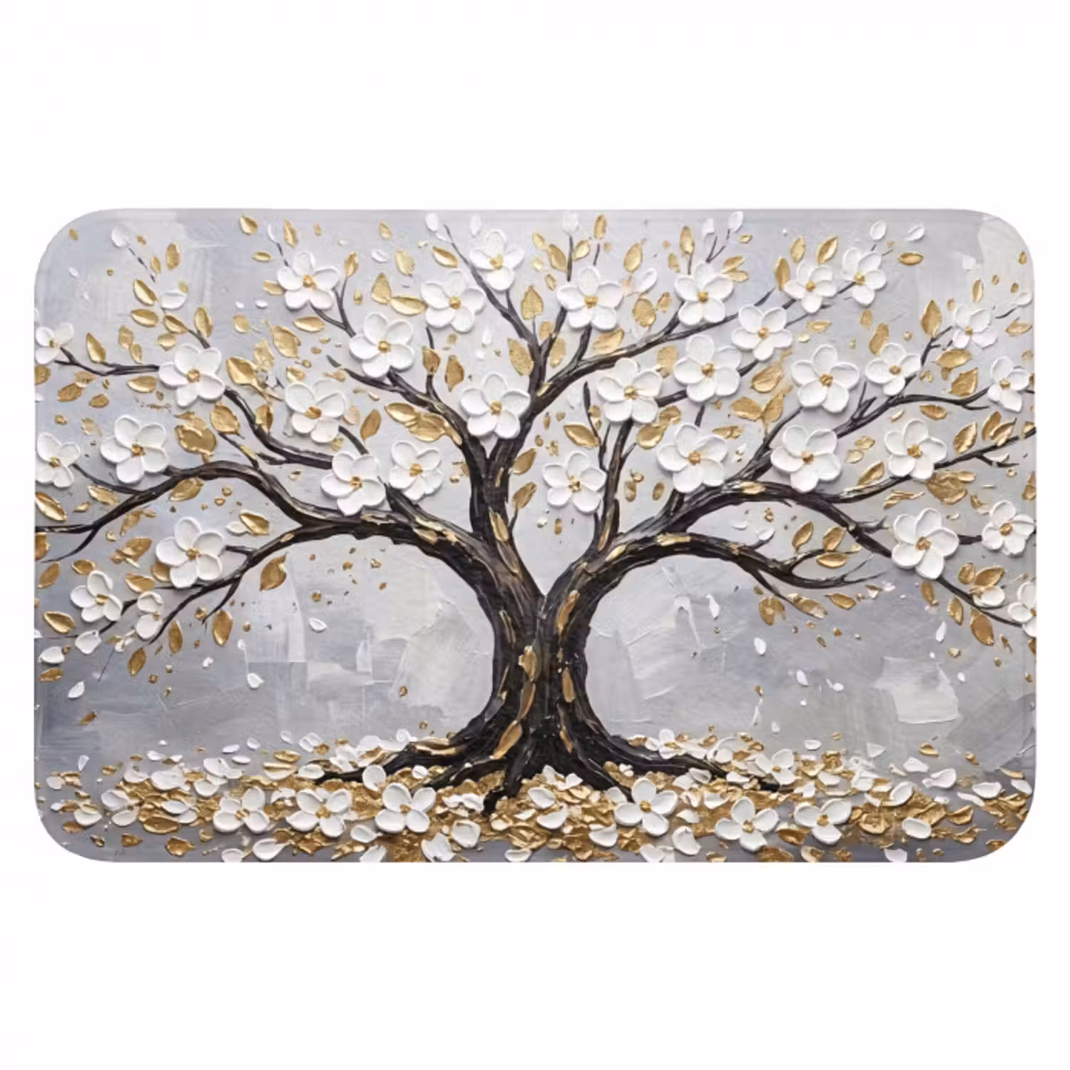 Badematte - Baum - Blumen - Natur - Abstrakt - Weiß