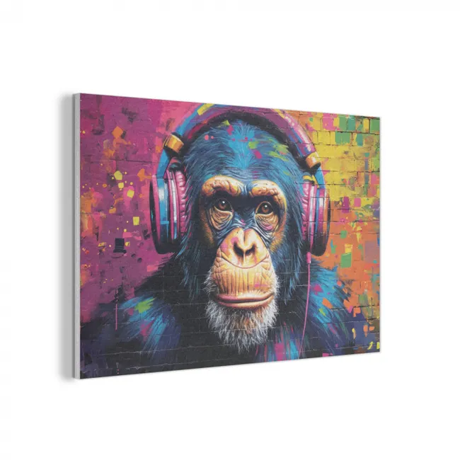 Akoestisch schilderij - Graffiti - Chimpanzee - Street art - Koptelefoon - Aap