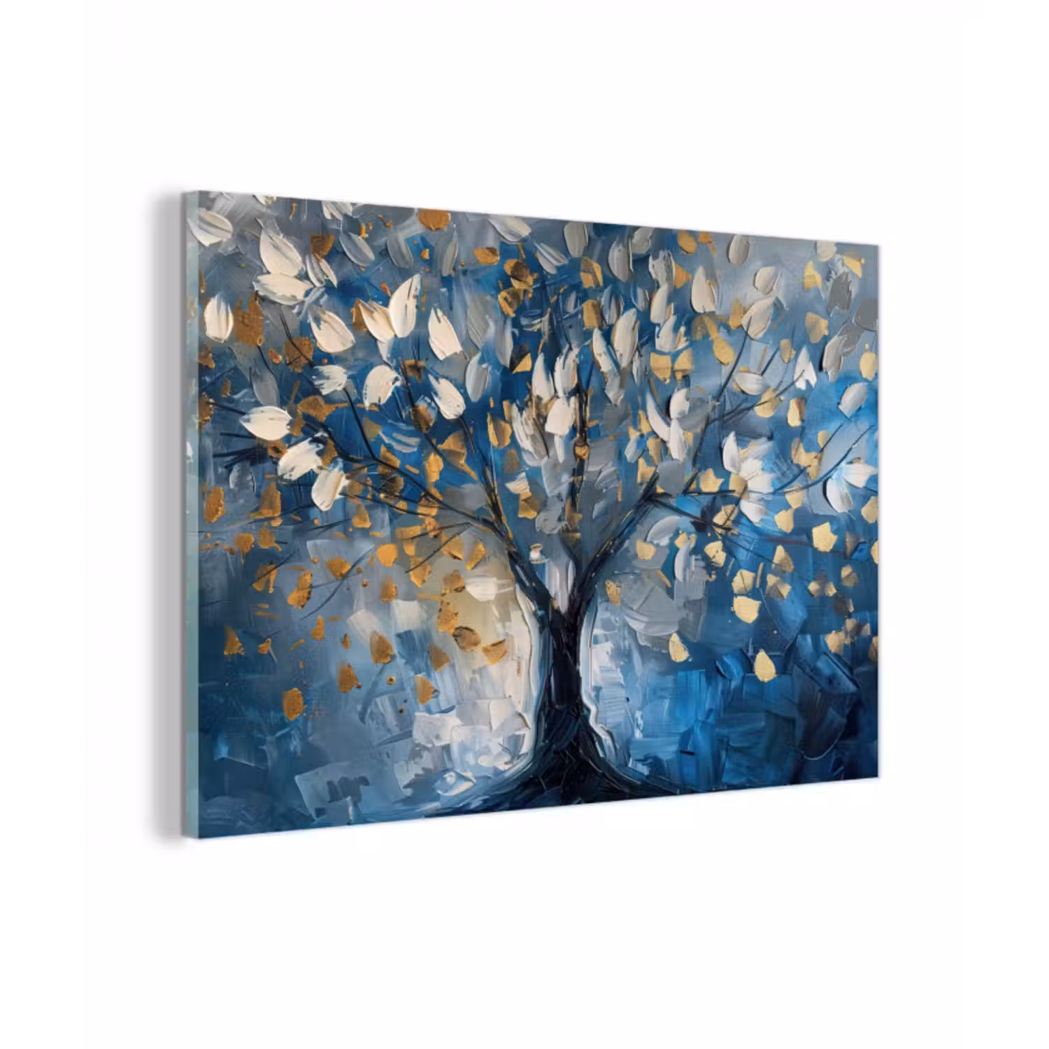 Glasbild - Baum - Blau - Gold - Abstrakt