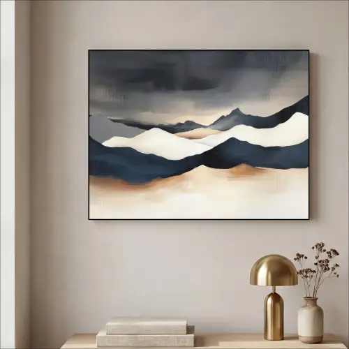 Bergen - Donkerblauw - Landschap Textielframe zwart klein -sfeer2