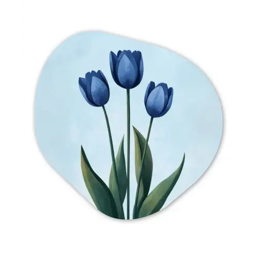 Tulpen - Blauw - Bladeren Wandcirkel Organisch Plexiglas middel -3d