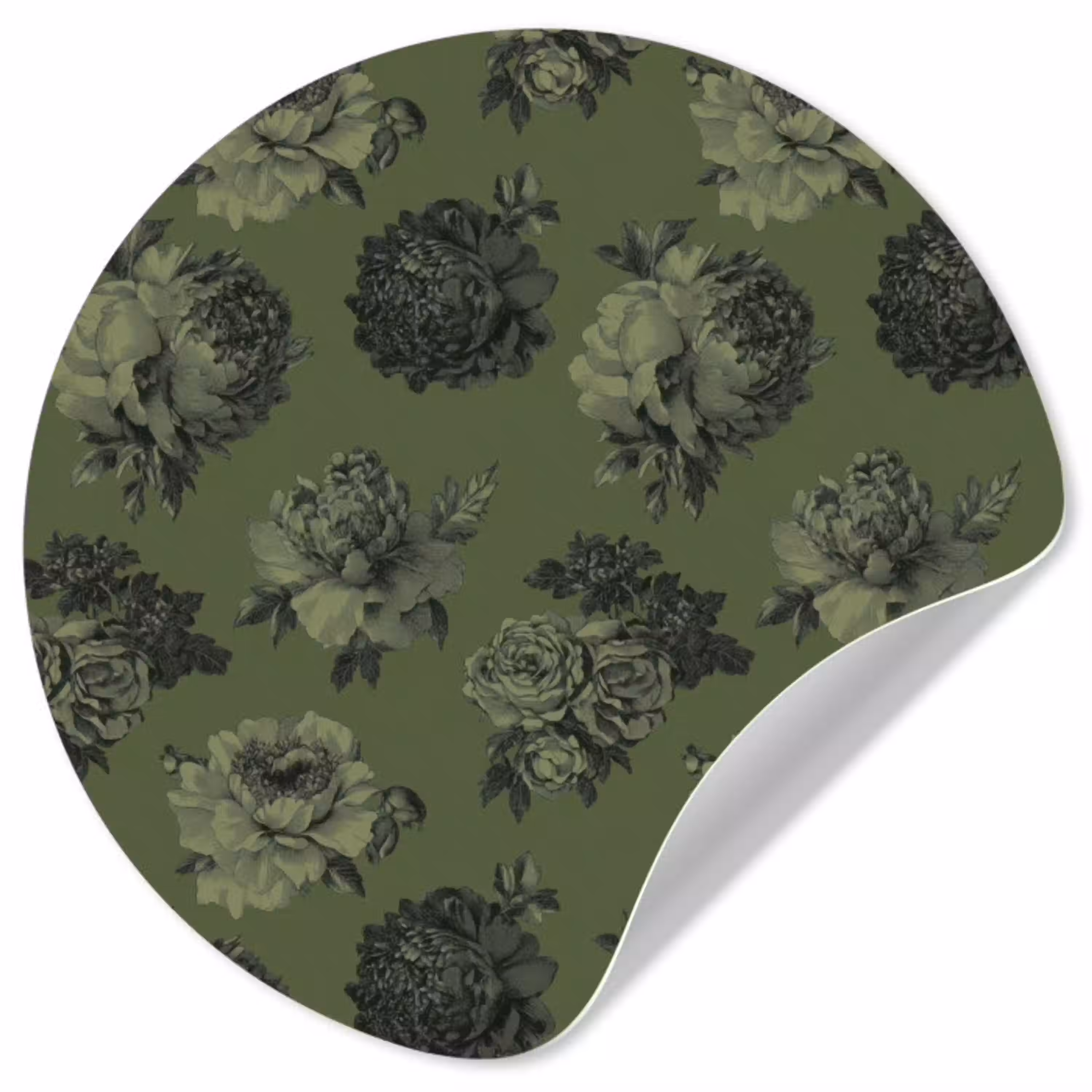 Klassiek - botanisch - olijfgroen - bloemen Wandcirkel behangsticker klein 186 -3d