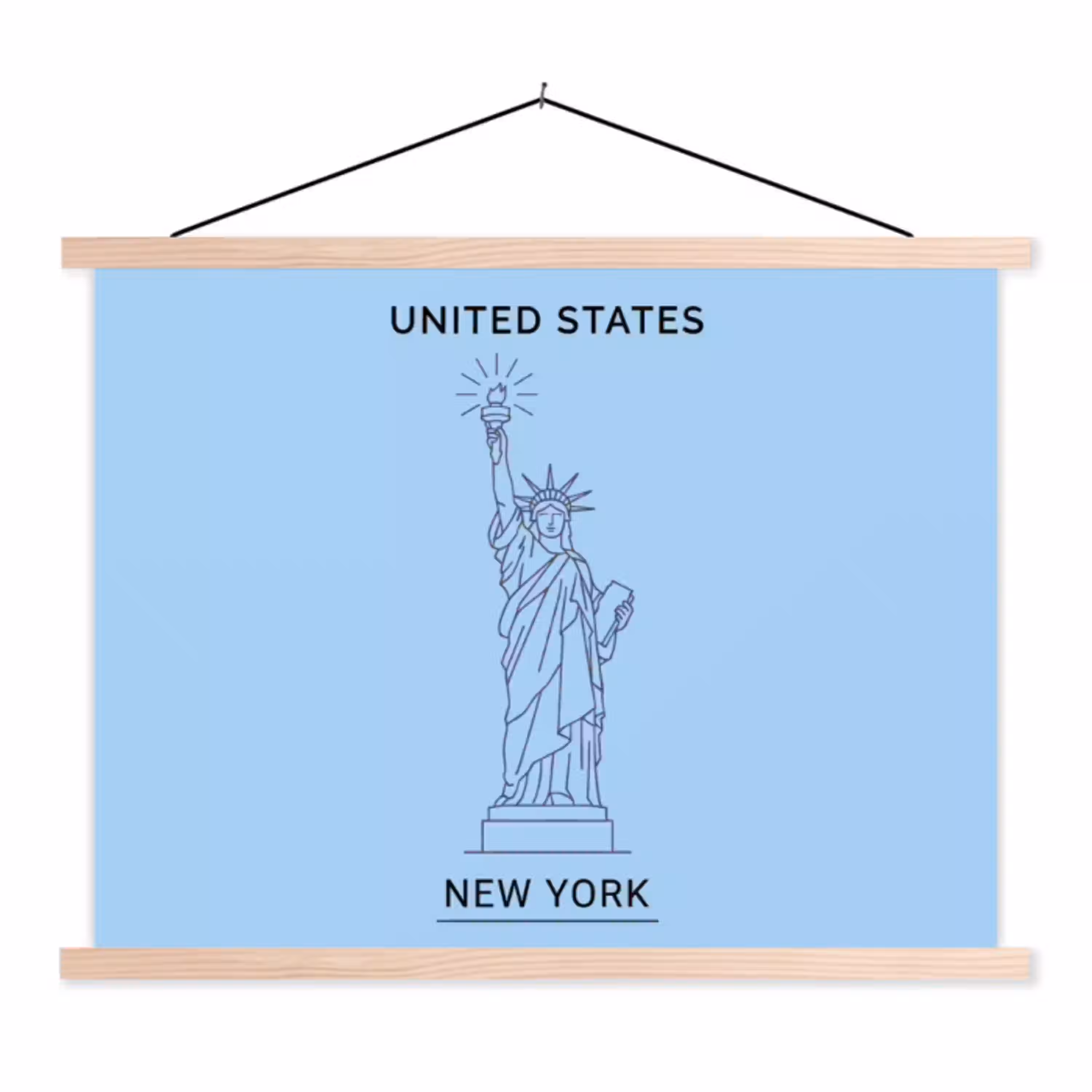 Monument - Vrijheidsbeeld - New York - Minimalistisch - Blauw textielposter latten blank klein -3d