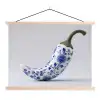Chilipeper - Keramiek - Blauw textielposter latten blank klein -3d