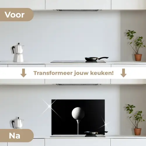 Golfbal - Minimalistisch - Wit keuken achterwand spatscherm klein -voor_na_NL