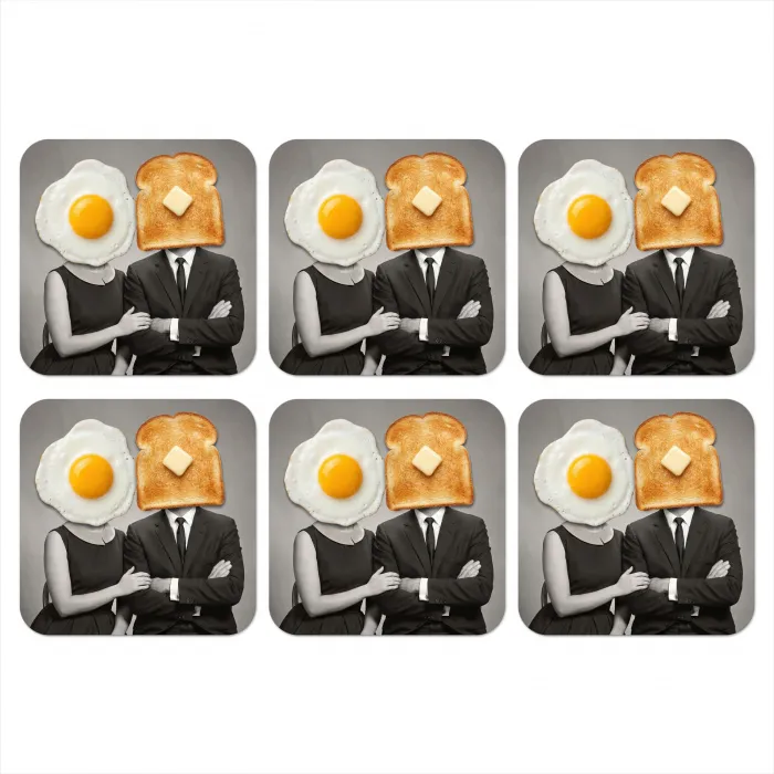 Ontbijt - Koppel - Ei - Brood onderzetter kurk middel -3d