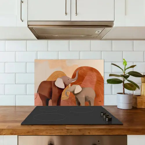Olifanten - Oranje - Abstract keuken achterwand spatscherm klein -sfeer2