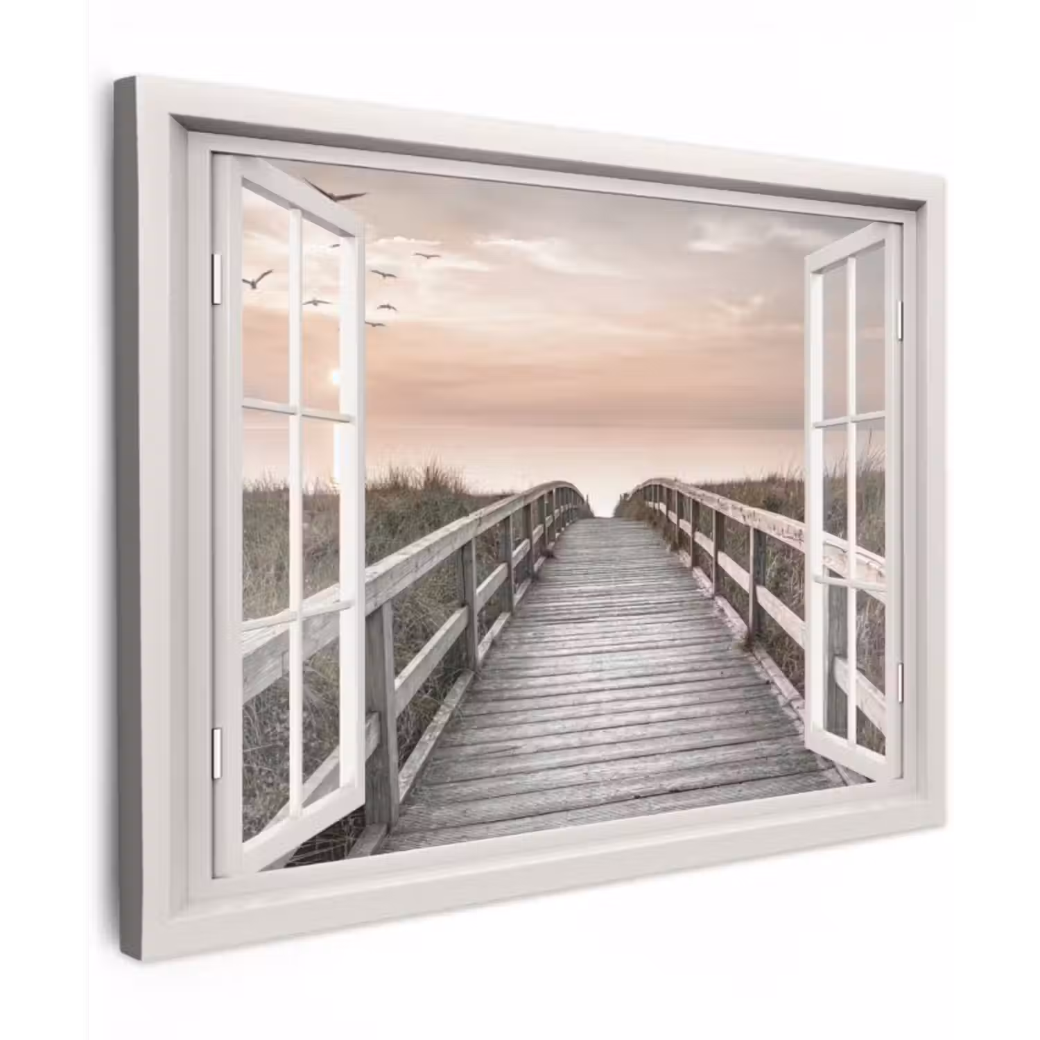 Canvas schilderij - Doorkijk - Strand - Zee - Zonsondergang