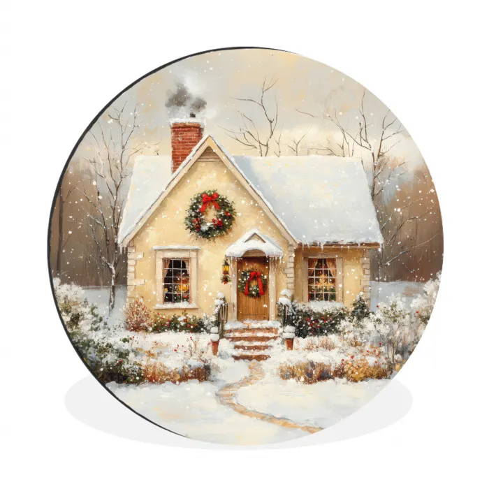 Kerst - Huis - Winter - Sneeuw Wandcirkel aluminium klein -3d