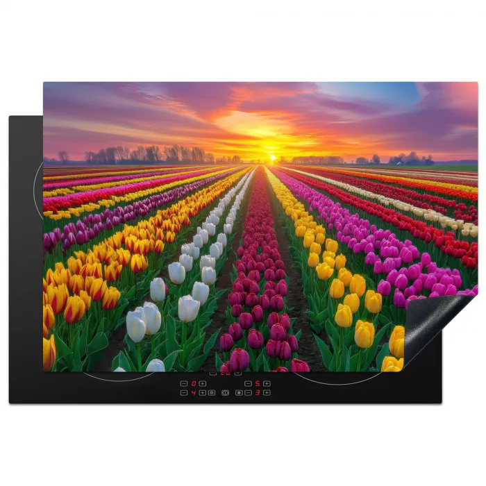 Tulpenveld - Zonsondergang - Kleurrijk Inductie beschermer vinyl 3mm klein -3d