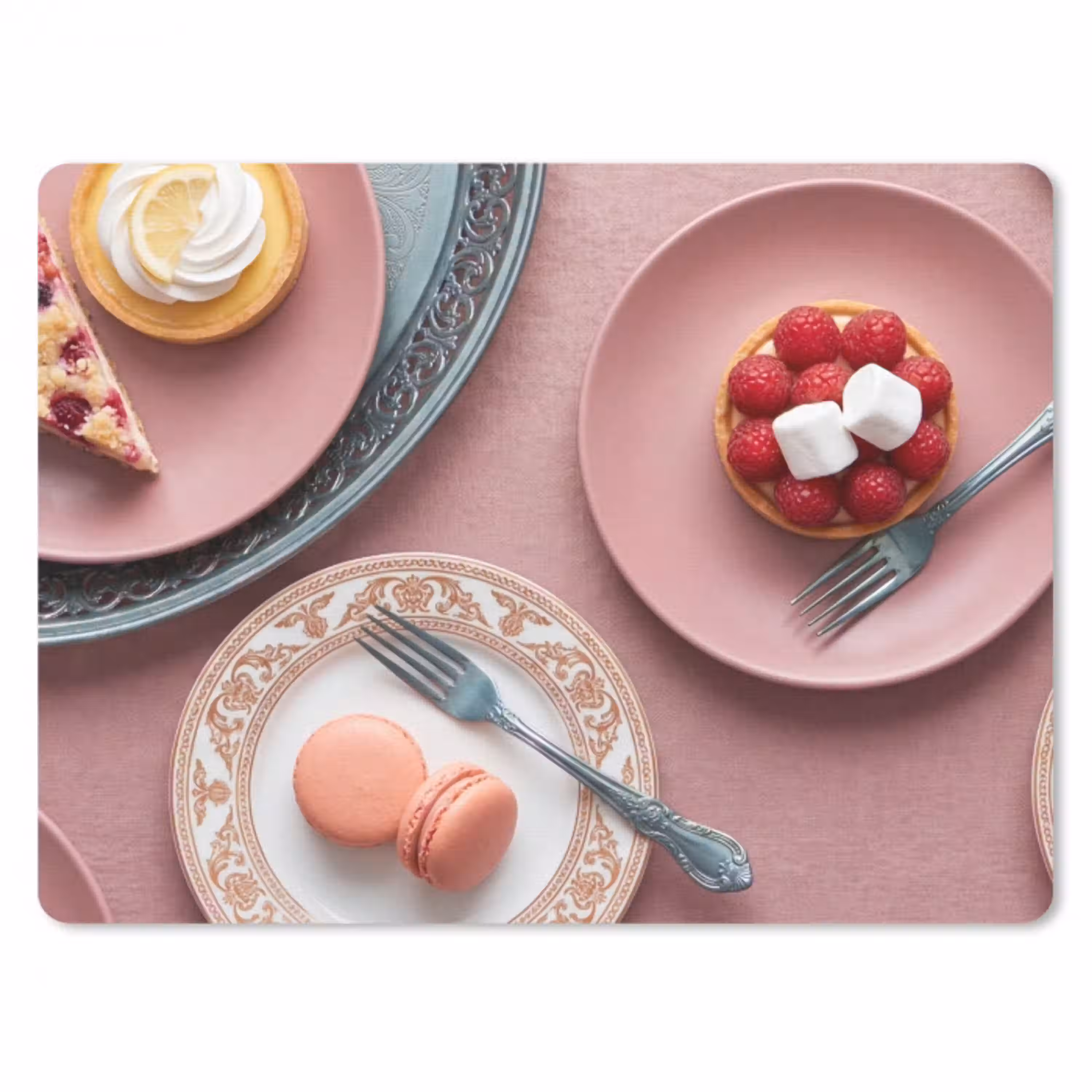 Dessert - Taart - Gebak - Zoet - Roze muismat rubber klein -3d