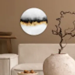 Goud - Chic - Abstract - Zwart - Wit - Luxe Wandcirkel kunststof plaat 5mm dik klein -sfeer1