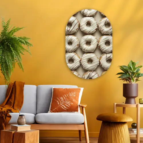 Donuts - Chocolade - Wit - Beige Wandcirkel Ovaal Glas middel -sfeer4