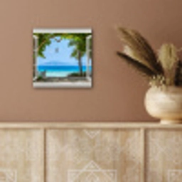 Doorkijk - Boom - Zee - Palmboom - Heuvels - Strand - Blauw aluminium wit klein -sfeer4