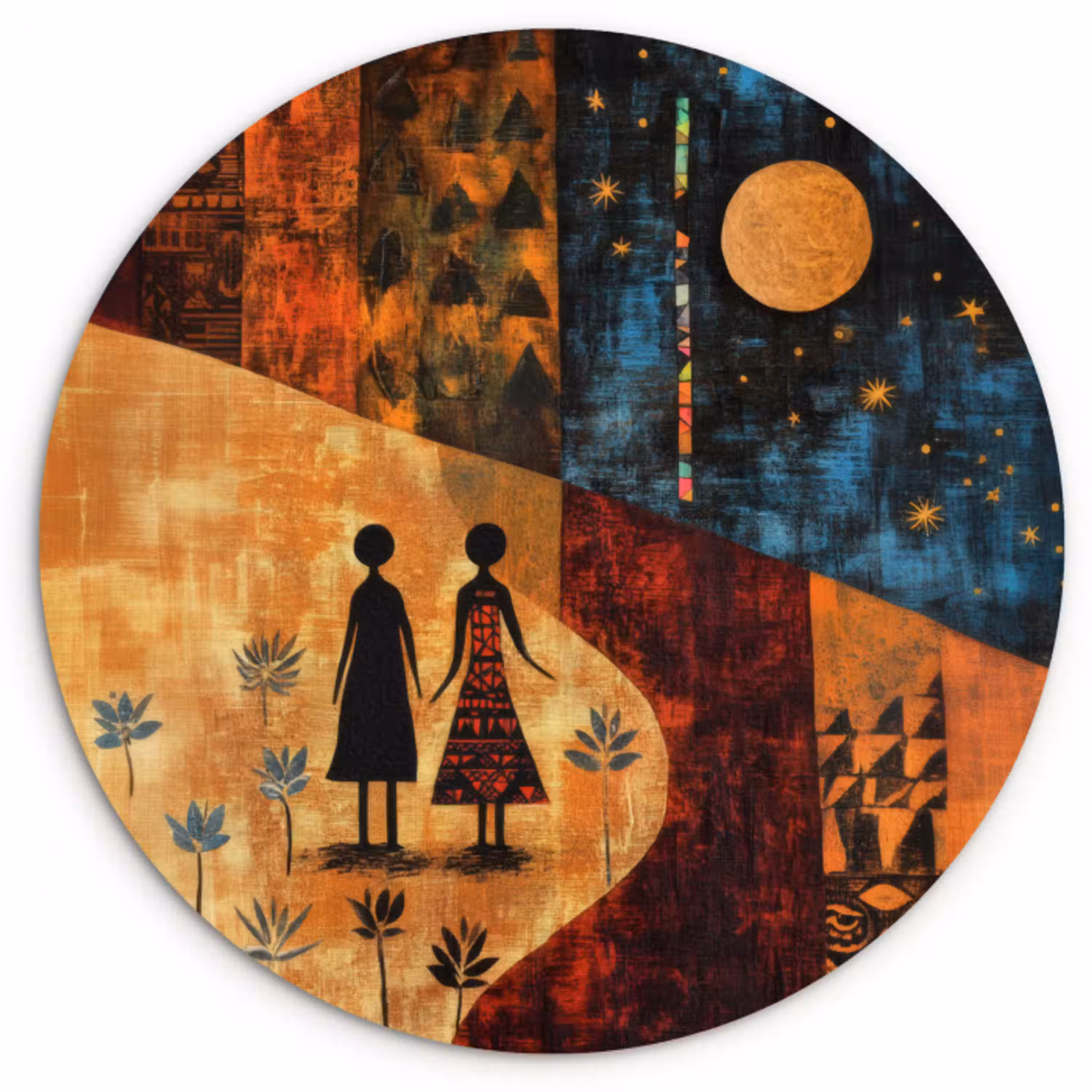 Silhouetten - Abstract - Zon - Maan Wandcirkel kunststof plaat 5mm dik klein -3d