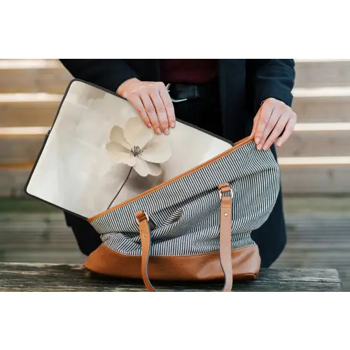 Bloem - Beige - Verf - Schaduw laptophoes neopreen klein -tas
