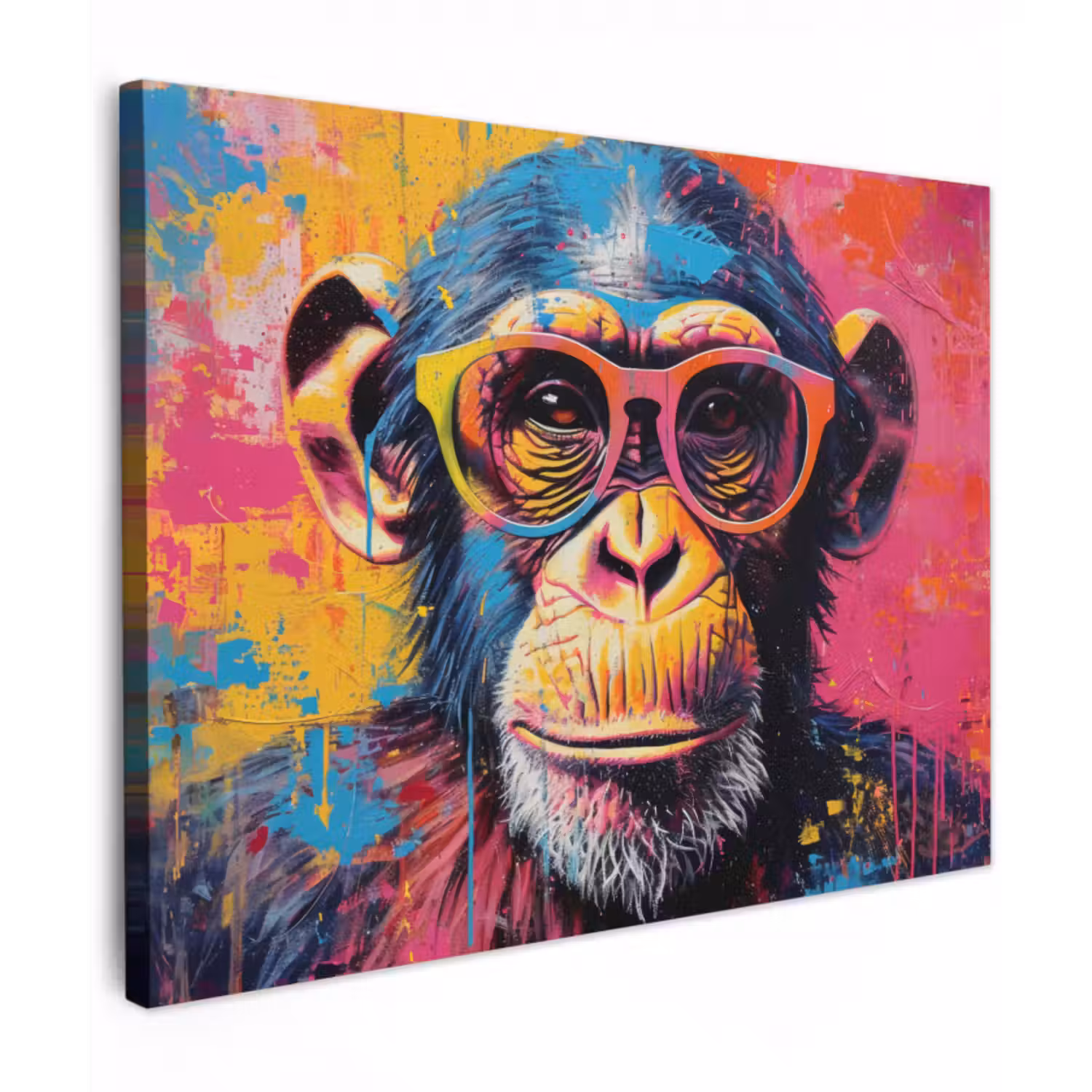 Leinwandbild - Graffiti - Schimpanse - Affe - Brille - Farbenfroh