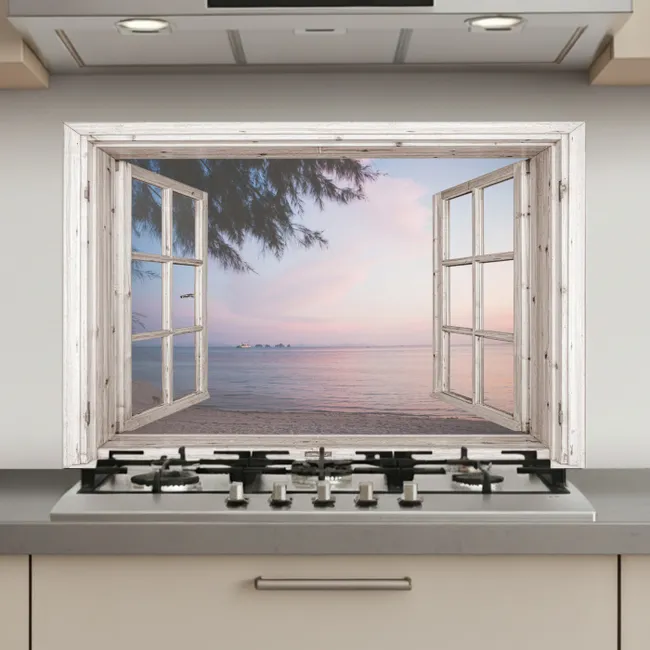 Doorkijk - Strand - Palmboom keuken achterwand spatscherm klein -3d_website