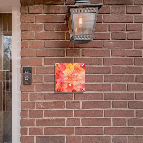 Oranje bloemenmix - Sierlijk Naambord Vierkant klein -sfeer7-XS