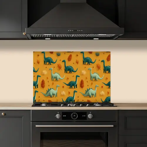 Dinosaurussen - Stekels - Herfstbladeren - Bruin keuken achterwand spatscherm klein -sfeer1