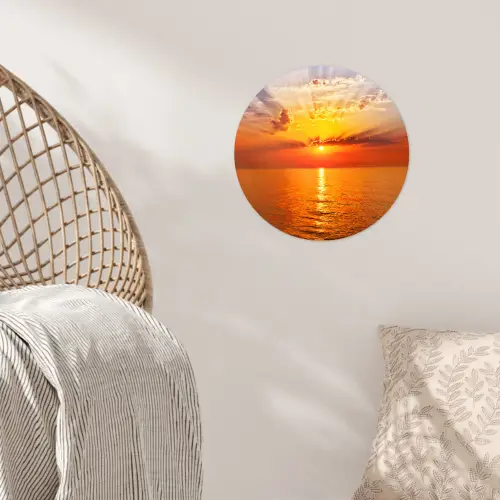 Zonsondergang - Zee - Lucht - Oranje - Horizon - Water Wandcirkel behangsticker klein -sfeer4