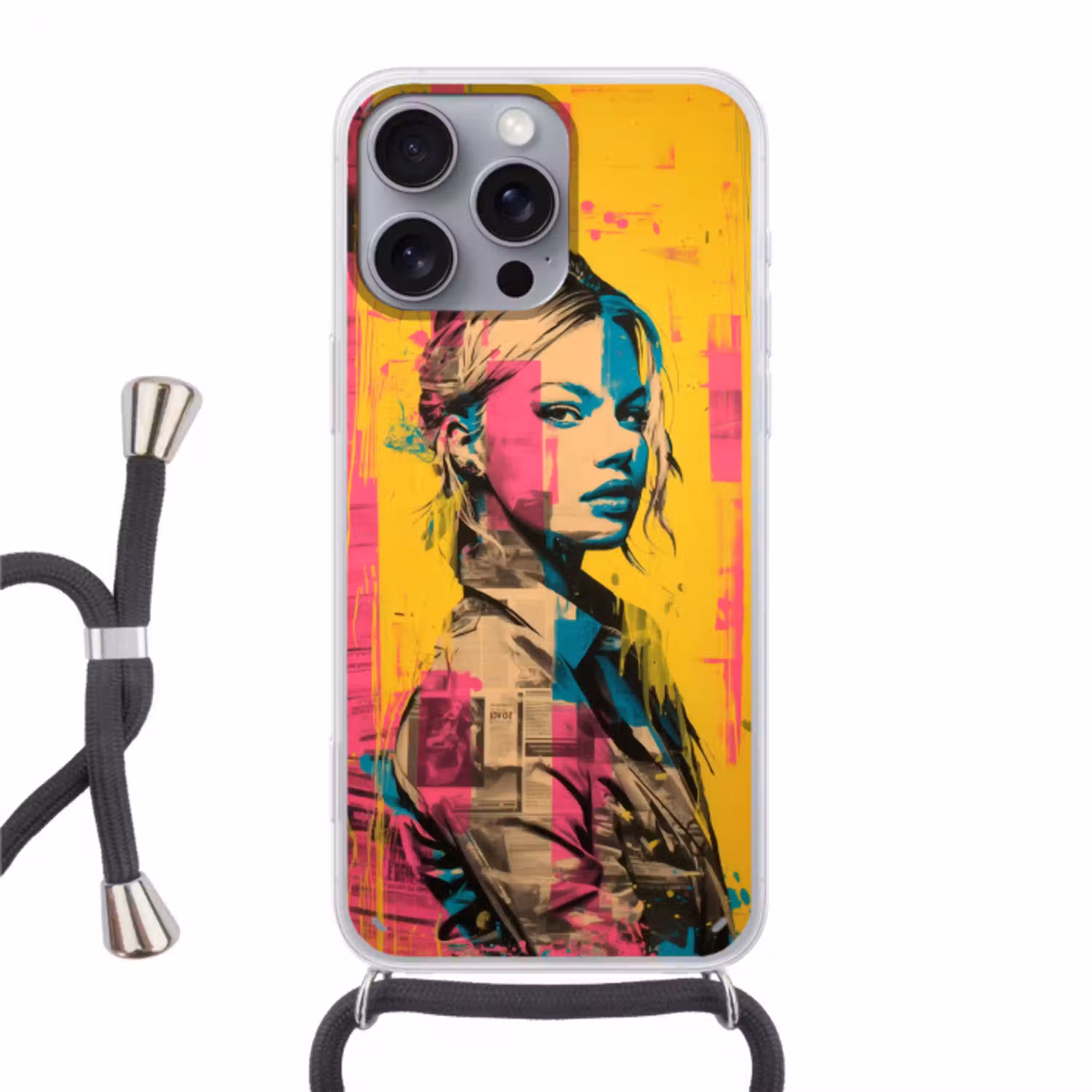 Vrouw - Verfstrepen - Gekleurd Hoesje iPhone 16 Pro Max met koord klein -3d
