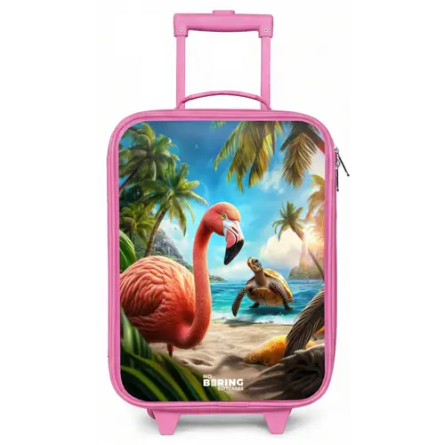 Flamingo en schildpad op tropisch strand Kinderkoffer - Roze klein -zz3dotto