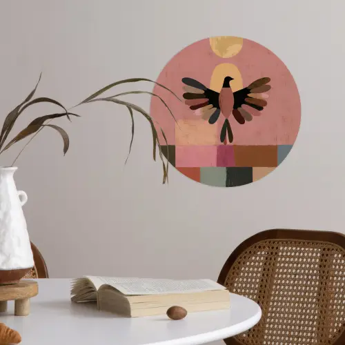 Illustratie - Vogel - Vlakken - Kleurrijk Wandcirkel behangsticker klein -sfeer3