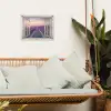 Doorkijk - Lavendel - Bloemen - Hout - Zonsondergang - Paars tuinposter los doek klein -sfeer7