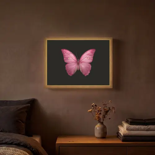 Vlinder - roze - Elegant Light Box met batterij (Wandlamp) middel -sfeer4