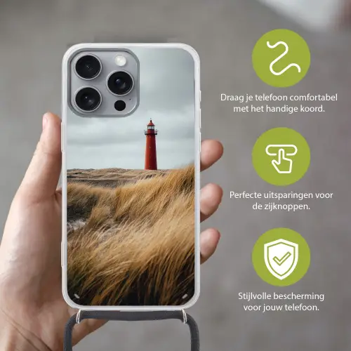 Duinen - Vuurtoren - Rood - Lucht Hoesje iPhone 16 Pro Max met koord klein -sfeer2_NL