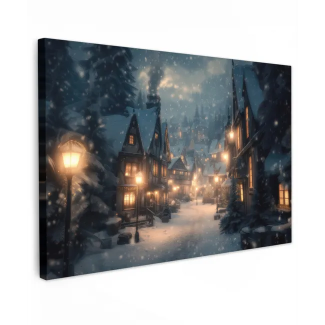 Winterdorp - Sneeuw - Donker canvas 2cm klein -z3d